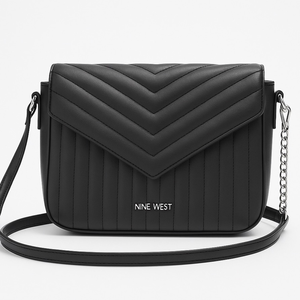 Nine West Quilted Black Crossbody Bag – Chain Strap, EUC ❤️💥🔥
